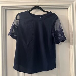 Lulu's Navy Lace Sleeve Blouse